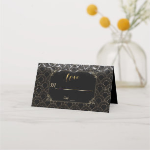 Chic Black Gold Great Gatsby Art Deco 20er Hochzei Platzkarte