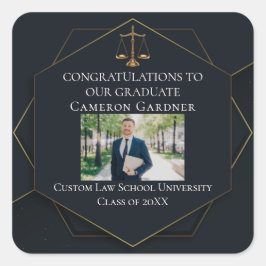 Chic Black Gold Law School Foto Graduation Party Quadratischer Aufkleber