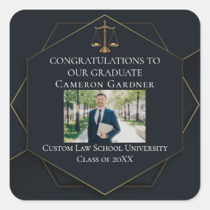 Chic Black Gold Law School Foto Graduation Party Quadratischer Aufkleber