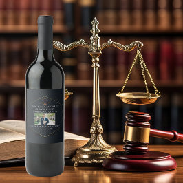 Chic Black Gold Law School Foto Graduation Party Weinetikett