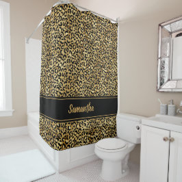 Chic Black Gold Leopard Print Personalisiert Duschvorhang