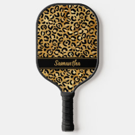 Chic Black Gold Leopard Print Personalisiert Pickleball Schläger