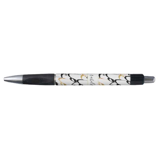 Chic Black & Gold LIEBE Muster Monogram Pen Kugelschreiber (Vorderseite)