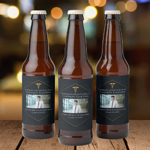 Chic Black Gold Medical School Abschluss Foto Bierflaschenetikett