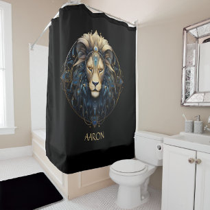 Chic Black Gold Modern Cosmic Lion Star Sign Leo Duschvorhang