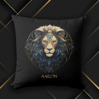 Chic Black Gold Modern Cosmic Lion Star Sign Leo Kissen