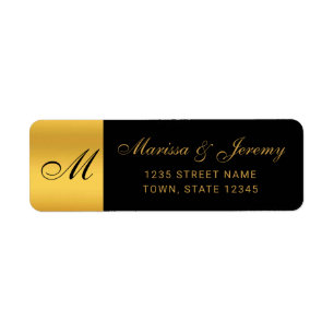 Chic Black Gold Monogram Calligrafy Wedding