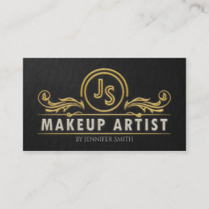 Chic Black Gold Monogram Embroidery Makeup Artist Terminkarte