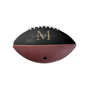 Chic Black Gold Monogram Girly Feminine Script Football