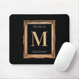 Chic Black & Gold Monogram Mousepad