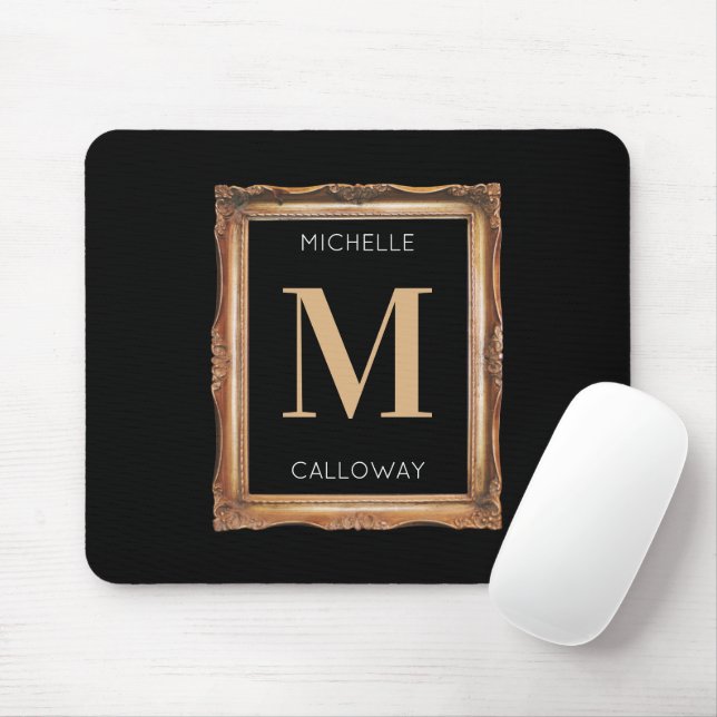 Chic Black & Gold Monogram Mousepad (Mit Mouse)