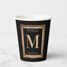 Chic Black & Gold Monogram Pappbecher