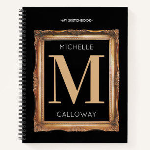 Chic Black & Gold Monogram Sketchbook Notizbuch
