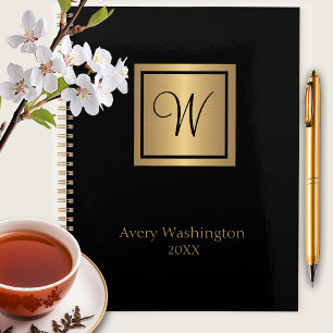 Chic Black & Gold Name/Initial Monogram Day Planer