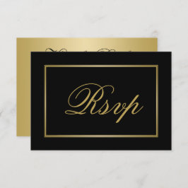 Chic Black Gold Script Calligrafy Wedding RSVP Karte