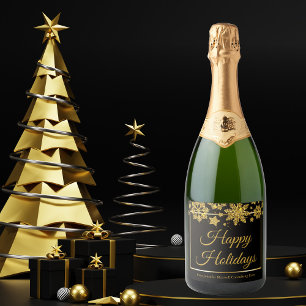 Chic Black Gold Snowflake Custom Holiday Party