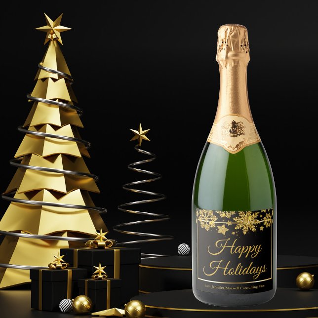 Chic Black Gold Snowflake Custom Holiday Party (Von Creator hochgeladen)