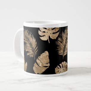 Chic Black Gold Tropical Blätter Jumbo-Tasse