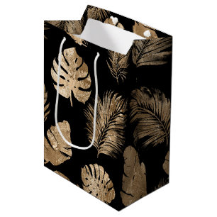 Chic Black Gold Tropical Blätter Mittlere Geschenktüte