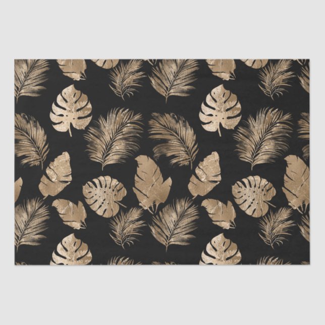 Chic Black Gold Tropical Blätter Seidenpapier (Vorderseite)