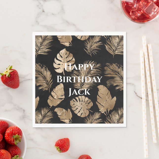 Chic Black Gold Tropical Blätter Serviette (Beispiel)