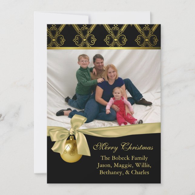Chic Black & Gold Weihnachtskarte Feiertagskarte (Vorderseite)