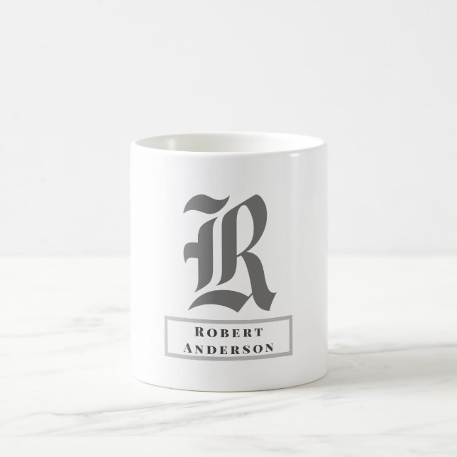 Chic Black, Gray and White Classic Monogram Kaffeetasse (Mittel)