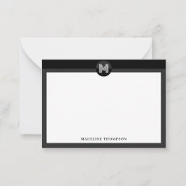Chic Black Gray Geometric Modern Monogram Mitteilungskarte