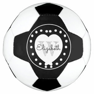 Chic Black Gray Initial Monogram White Heart Fußball