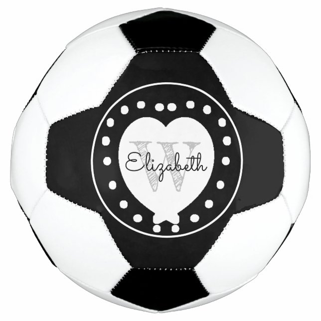 Chic Black Gray Initial Monogram White Heart Fußball (Vorderseite)