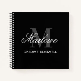 Chic Black Gray Monogram Calligraphy Notizbuch