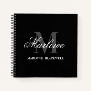Chic Black Gray Monogram Calligraphy Notizbuch