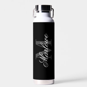 Chic Black Gray Monogram Calligraphy Trinkflasche