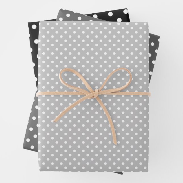 Chic Black Gray White Polka Dots Muster Geschenkpapier Set (Beispiel)