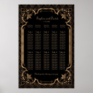 Chic Black Great Gatsby Art Deco Seekarte Poster