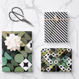 Chic Black Green Aquamarin Blue Circles Art Patter Geschenkpapier Set