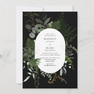 Chic Black Green Forest Wedding Einladung
