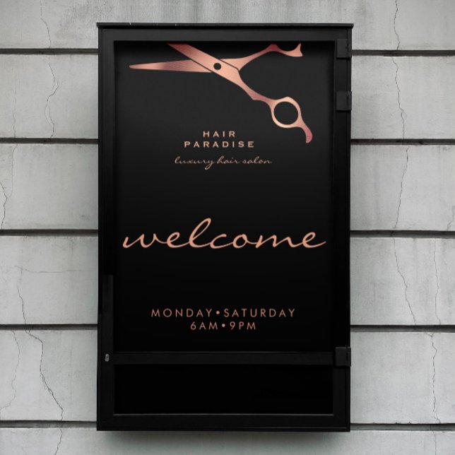 Chic Black Hair Salon Barber Copper Welcome Poster (Von Creator hochgeladen)