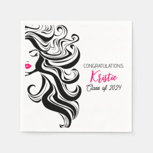 Chic Black Hair Stylist Graduation Party Retro Serviette