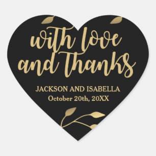Chic Black Heart Wedding Sticker mit Gold Text
