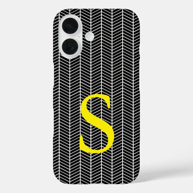 Chic Black Herringbone Zickzack Zig Zag Monogram Case-Mate iPhone Hülle (Rückseite)