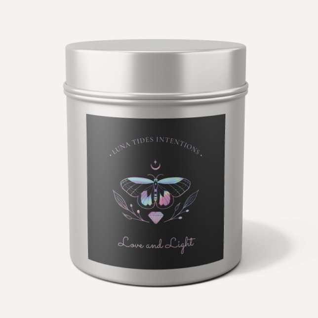 Chic Black Holographic Intention Candles Label Quadratischer Aufkleber (Von Creator hochgeladen)