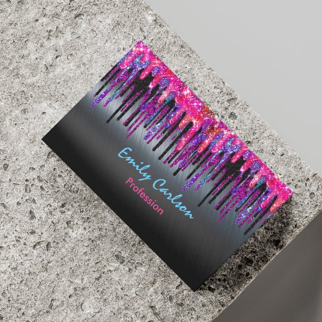 Chic Black Hot Pink Blue Tropfens Magnetische Visitenkarte (Von Creator hochgeladen)