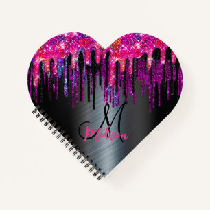 Chic Black Hot Pink Blue Tropfens Monogram Notizbuch