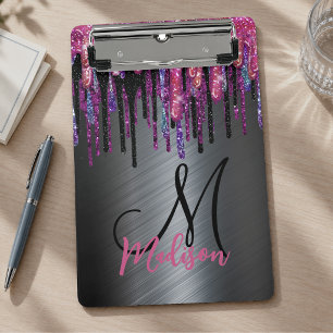 Chic Black Hot Pink Blue Tropfens Monogram Zwische Mini Klemmbrett