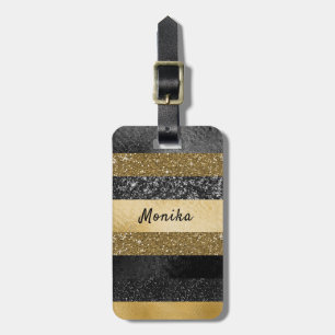 Chic Black & Imitate Gold Glitzer Personalisiert Gepäckanhänger