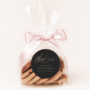 Chic Black & Imitats Gold Gastgeschenk Hochzeit Runder Aufkleber