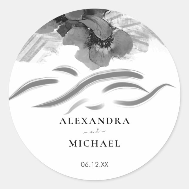Chic Black Iris Blume Hochzeit Runder Aufkleber (Vorderseite)