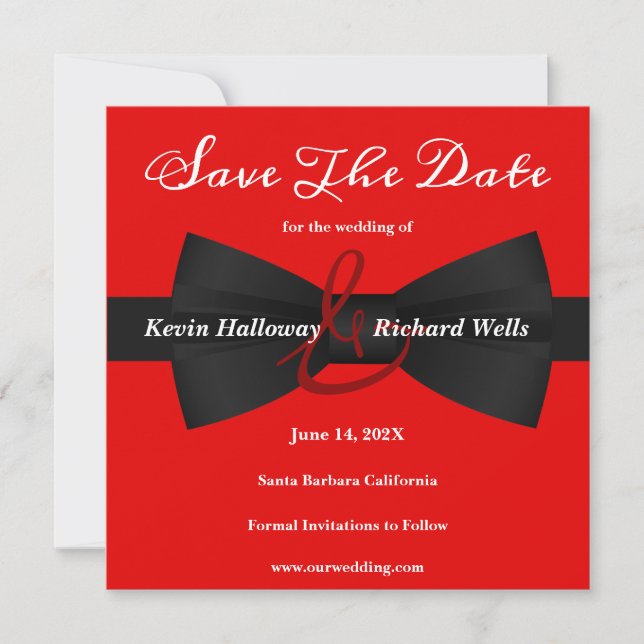 Chic Black Krawatte Gay Wedding Save the Date (Vorderseite)