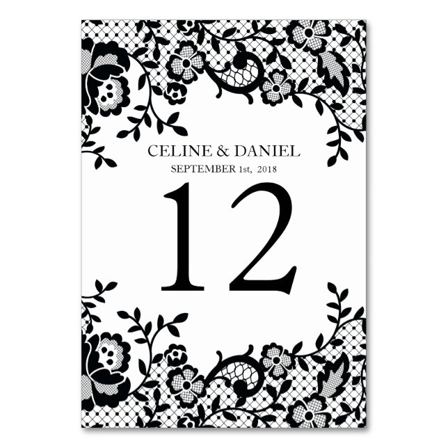 Chic Black Lace Personalisiert Wedding Tischnummer (Vorderseite)